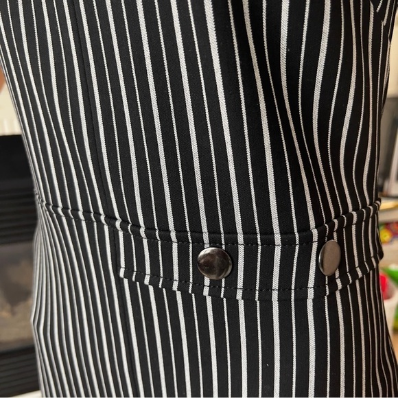 Banana Republic Black Grey Striped  Pinstriped Fitted Midi Shift Dress 4 Tall - Picture 9 of 15